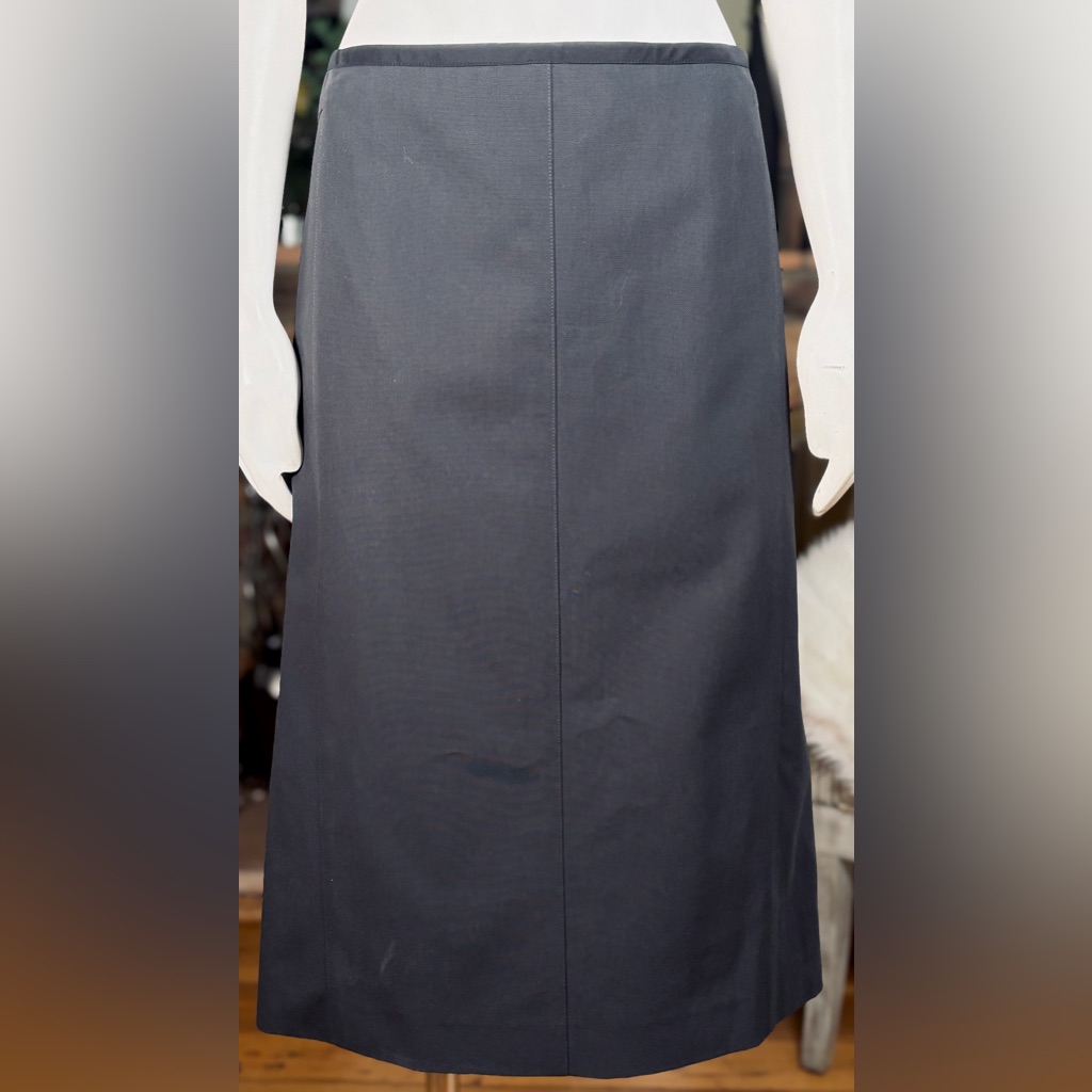 Narciso Rodriguez Black Cotton Canvas & Silk Trim Tea-Length Skirt, Sz 8